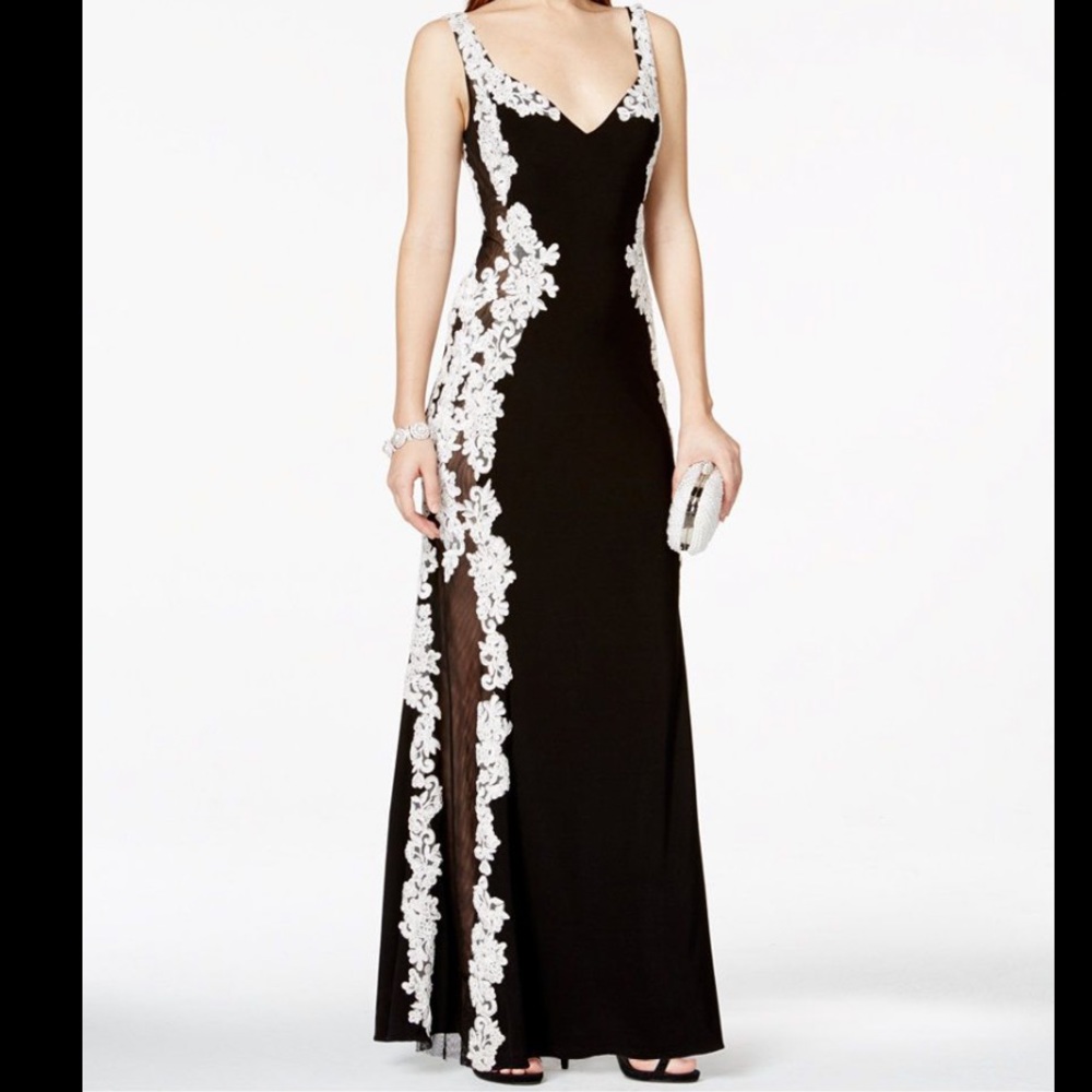 Betsy & Adam Lace Mesh-Inset Gown